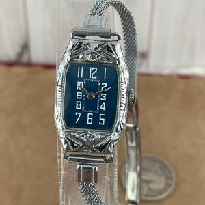 Antique LACO Diamond and Sapphire Watch in a Hinged 14K Rolled Gold Case